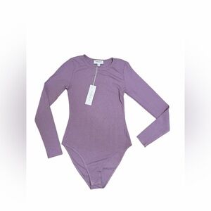 Gilli Ribbed Long Sleeve Bodysuit Lavender XS | Anthropologie